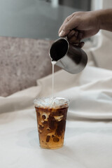 ice coffee latte on gray background