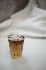 ice coffee latte on gray background