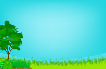 Obraz na płótnie Canvas 青空と草原と木の背景コピースペース素材
