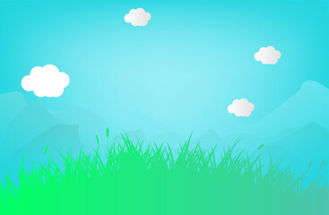 Obraz premium 青空と草原の背景コピースペース素材