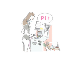 セルフレジを使いこなすキレイな女性
