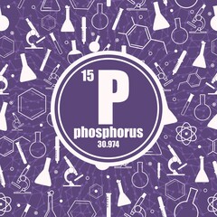 Fototapeta premium Phosphorus chemical element. Sign with atomic number and atomic weight. Chemical element of periodic table. Connected lines with dots. Circle frame with icons.