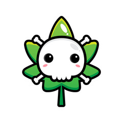 cute skull character vector design on marijuana leaf