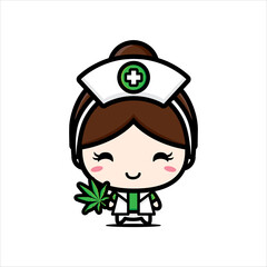 Vector design of cute nurse character holding marijuana