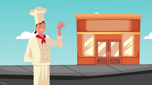 chef worker comic character animation