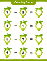 Counting game, count the number of Grape and write the result. Educational children game, printable worksheet, vector illustration