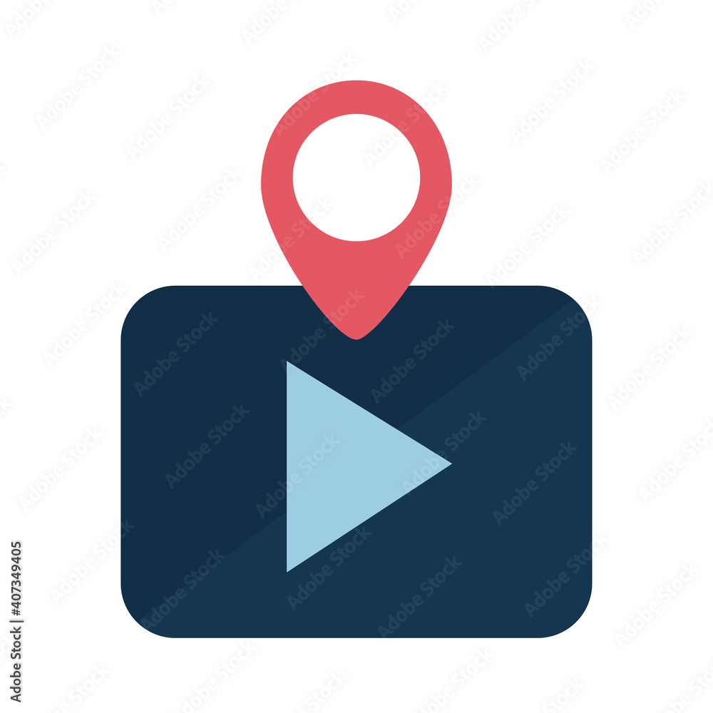 Poster digital marketing play button with gps mark flat style icon vector design
