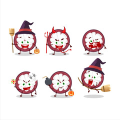 Halloween expression emoticons with cartoon character of slice of mangosteen
