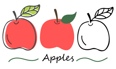 Vector set apple. Hand-drawn design. Fruits on white background