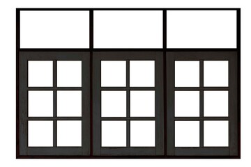 Old wooden window frame painted black vintage isolated on a white background