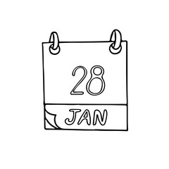 calendar hand drawn in doodle style. January 28. Data Protection Day, date. icon, sticker, element, design. planning, business holiday