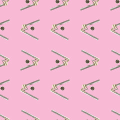 Seamless pattern from garlic press isolated on pink flat lay