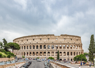 Fototapeta na wymiar The Colosseum or Coliseum, also known as the Flavian Amphitheatre, is an oval amphitheatre in the centre of the city of Rome, Italy.