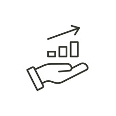 Hand and profit icon. Simple line style for web template and app. Future, pick, revenue, business, achievement, chart, diagram, vector illustration design on white background. EPS 10