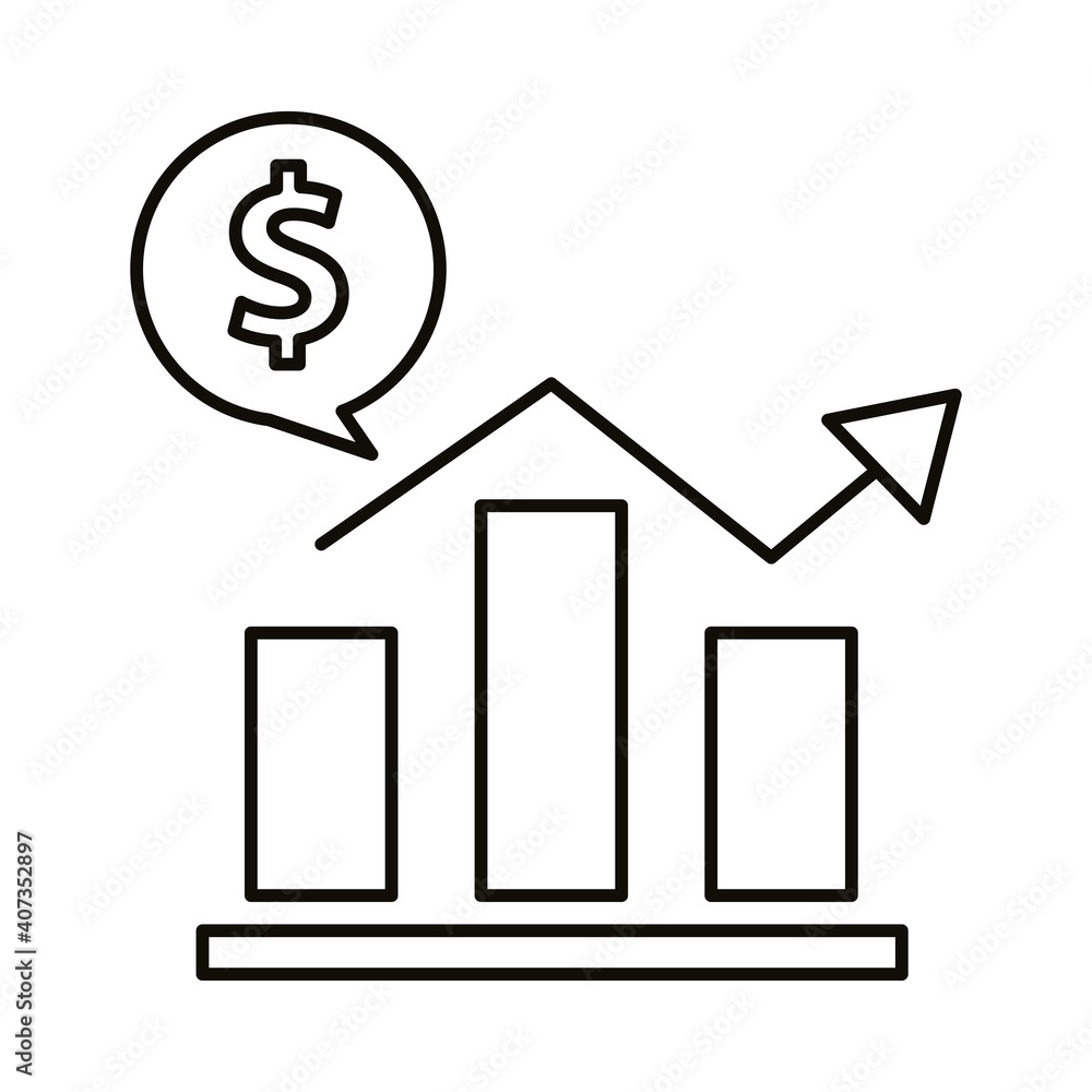 Canvas Prints Digital marketing bars chart with money bubble line style icon vector design