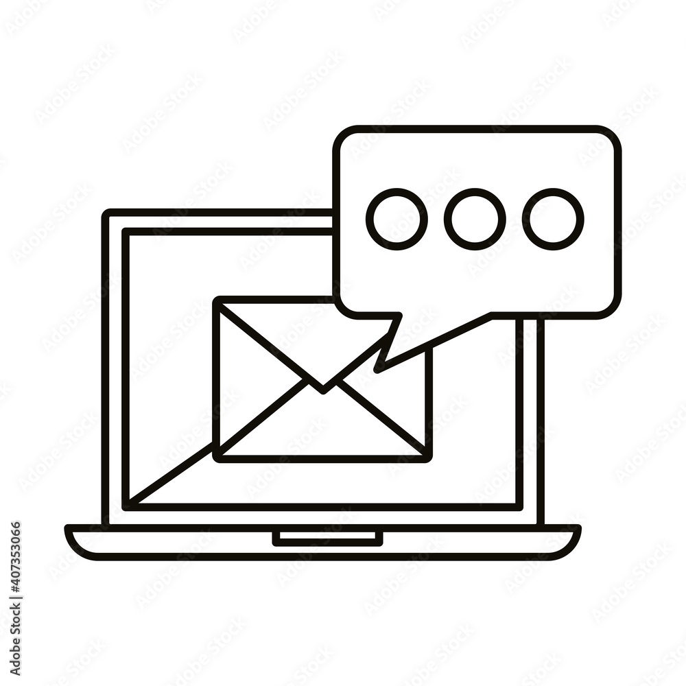 Poster digital marketing envelope in laptop with bubble line style icon vector design