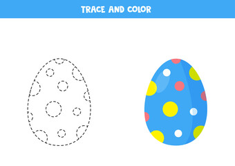 Trace and color cartoon Easter egg. Funny worksheet for Easter.