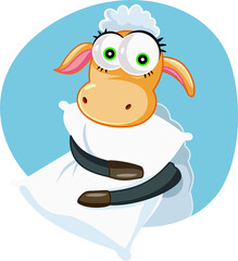 Funny Cartoon Sheep Holding a Pillow