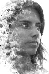 A black and white portrait with digital modificaions
