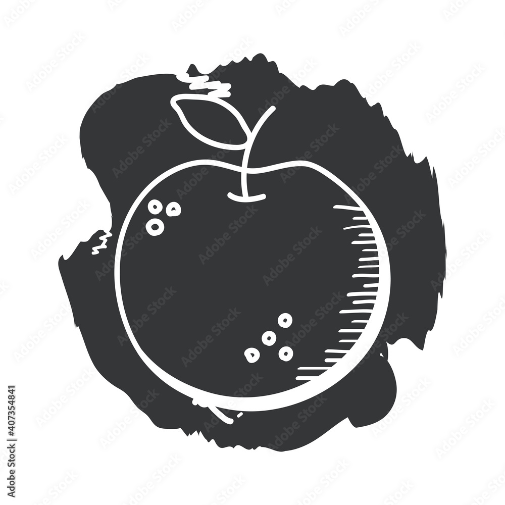 Poster apple fruit hand draw and block style icon vector design