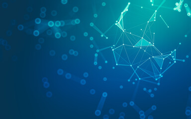Abstract background. Molecules technology with polygonal shapes, connecting dots and lines. Connection structure. Big data visualization.