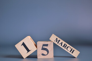 March 15, Cover in the evening time, Date Design with number cube for a background.