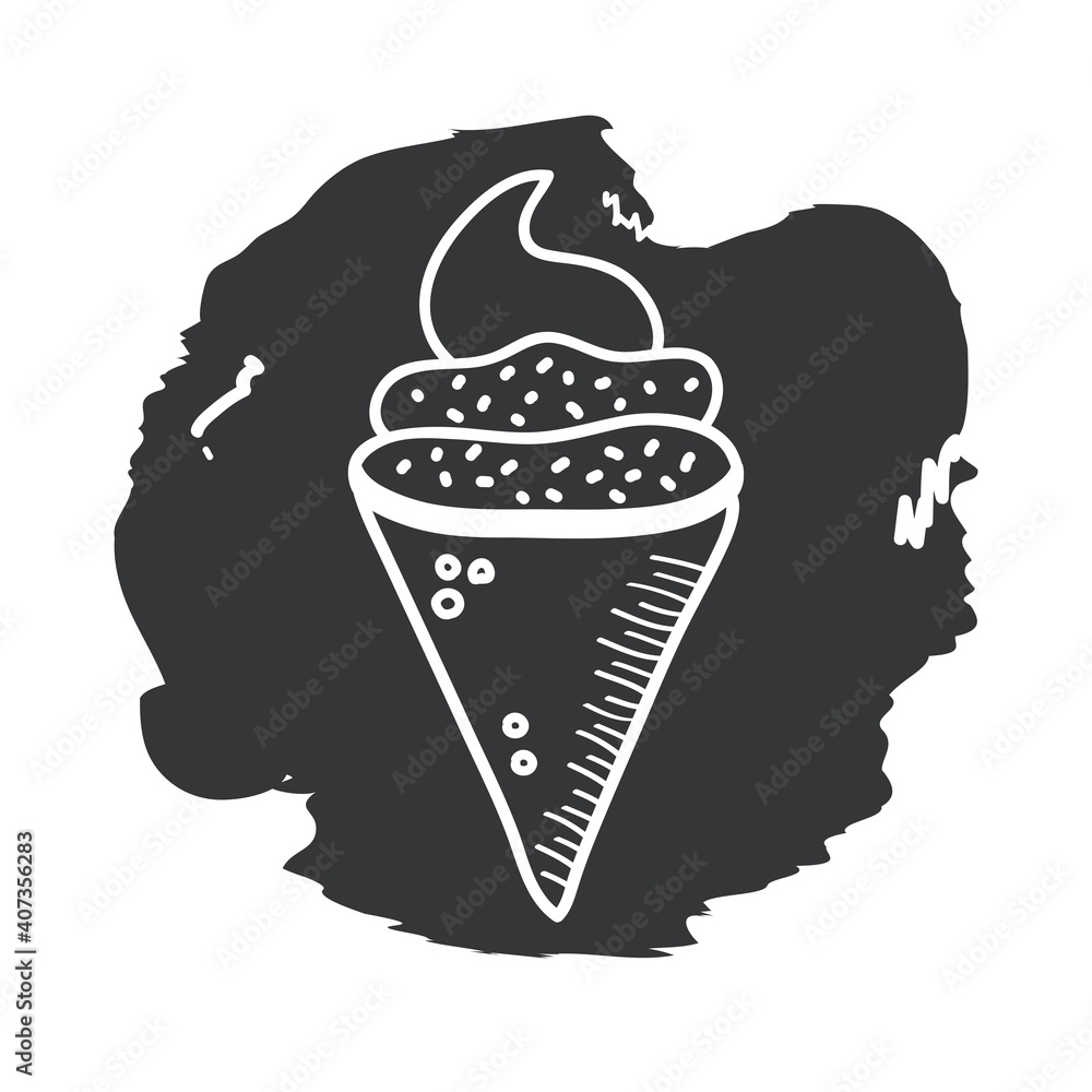 Poster ice cream hand draw and block style icon vector design