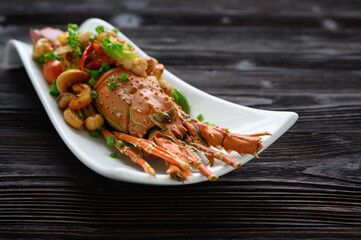 Stir Fried  lobster with cashew nuts and pineapple