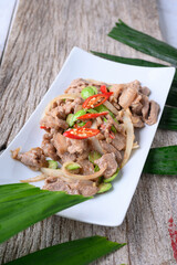 Stir Fried Pork with Shrimp Paste and bitter beans.