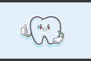 NERVOUS, PHEW, DISAPPOINTED, RELIEVED Face Emotion. Thumb up Hand Gesture. Tooth Cartoon Drawing Mascot Illustration.