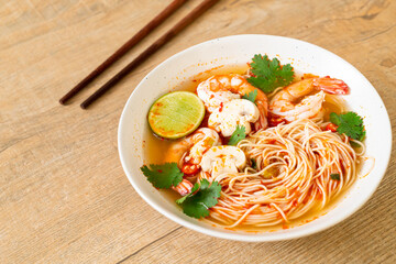 noodles with spicy soup and shrimps (Tom Yum Kung)
