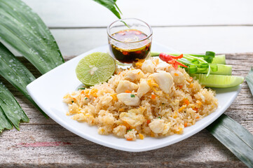 Crab Fried Rice On A White Plate