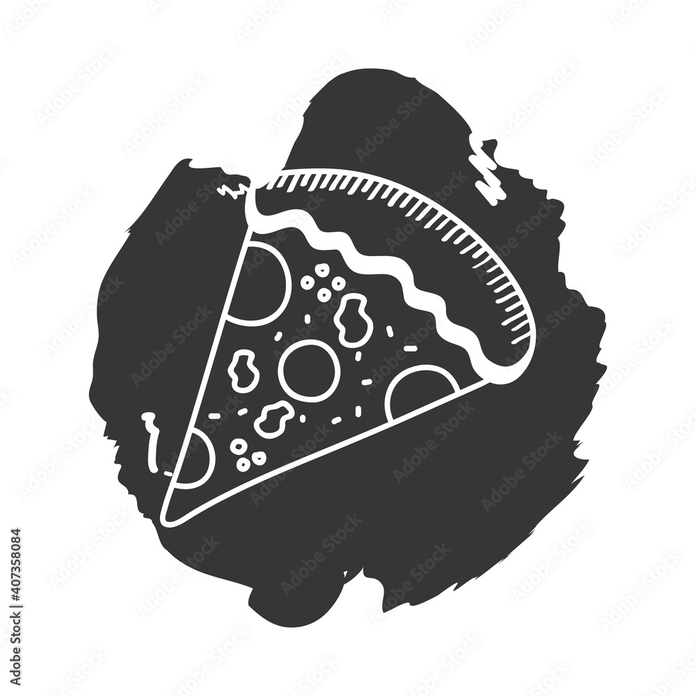 Poster pizza hand draw and block style icon vector design