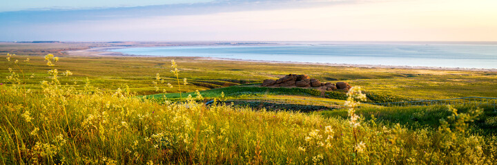 Exotic salt lake Baskunchak in Astrakhan oblast, Russia