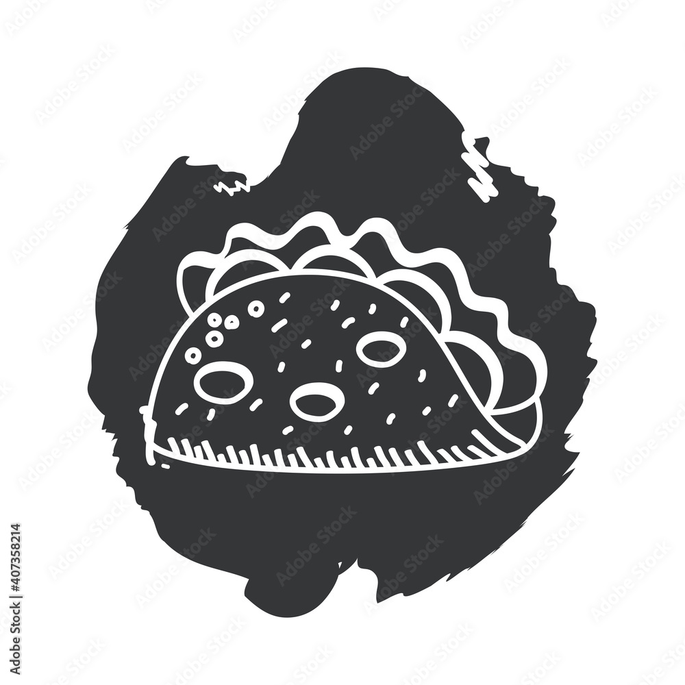 Poster taco hand draw and block style icon vector design