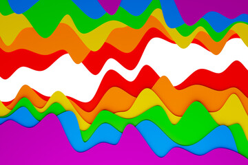 3d illustration of a stereo strip of different colors. Geometric stripes similar to waves. Abstract  colorful glowing crossing lines pattern