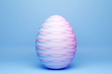 3d illustration of a hen's egg painted in pink and blue in the form of a pattern. Easter eggs