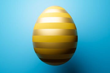 3d illustration of a hen's egg painted in  yellow colors in the form of stripes. Easter eggs