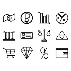 line icon set of economic or business symbols vector illustration