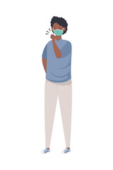 covid prevention, man afro wearing medical mask coughing