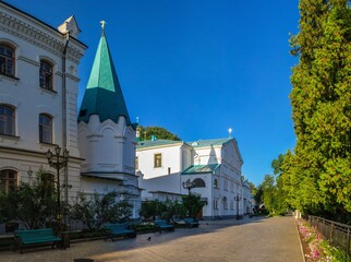Fototapeta na wymiar Tower of the monastery fence in the Svyatogorsk Lavra
