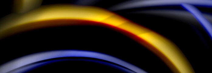 Dynamic motion abstract background. Color blurred stripes on black. Wave liquid lines poster. Vector illustration