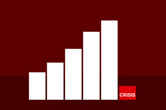 Growing schedule turns sharply into a crisis. Financial crisis concept. White graph of crisis on a brown background. It symbolizes the beginning of financial depression. Sharp slump in economy