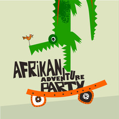 African adventure party. Stylized animals in a cartoon style. Vector illustration.