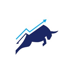 jumping bull graph chart arrow finance logo vector icon illustration