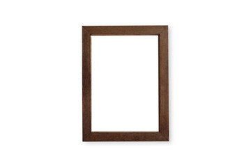 Wooden photo frame. Isolated picture frame mockup template on white background.   