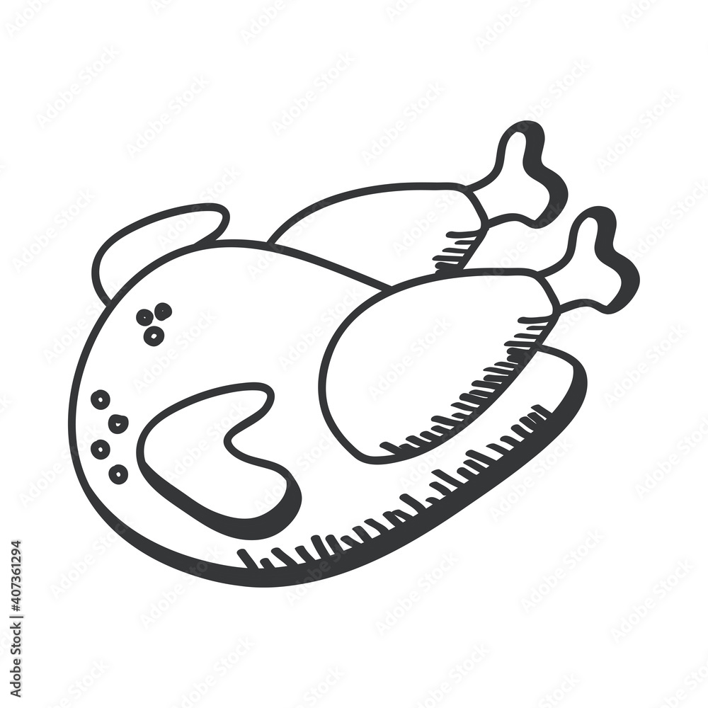 Poster chicken hand draw and line style icon isolated vector design
