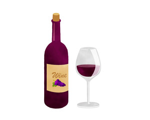 免疫力を高める食材／糖質制限／水彩／ワイン／ワインボトル／ワイングラス