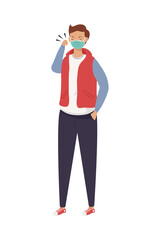 covid prevention, man using medical mask icon isolated