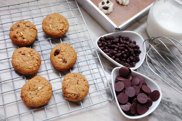Homemade oatmeal cookies with chocolate.